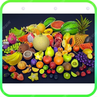 卡通风格化水果3D模型哈密瓜火龙果blender西瓜猕猴桃香蕉fbx椰子