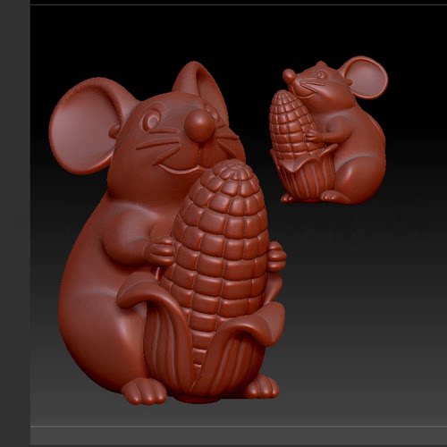 66多子多福老鼠抱玉米stl格式圆雕图雕刻图模型文件三维立体图3d