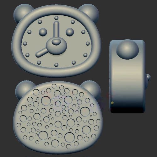 钟表小熊闹钟熊三维立体图3d打印stl文件圆雕图雕刻机3d模型2325