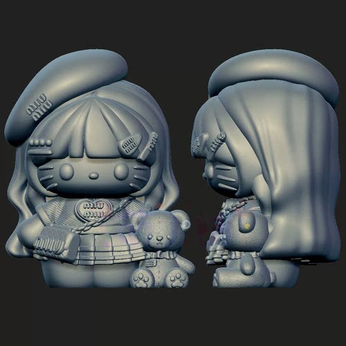 贝雷帽kitty凯蒂猫三维立体图stl文件圆雕图雕刻机3d打印模型018