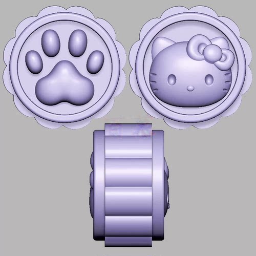 猫爪凯蒂猫kt猫月饼三维立体图圆雕图STL文件雕刻机3D模型2949