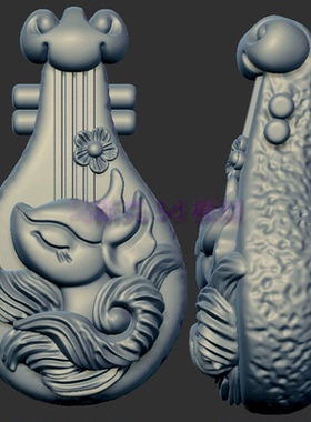 琵琶九尾狐三维立体图圆雕图stl文件雕刻机3d模型583