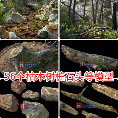 3dmax高精度模型包3d树干枯木树桩枯树森林maya/unity/ue5素材fbx