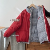 卷妈童品26冬季 新年款 中大童韩系90白鸭羽绒服加厚格子双面穿外套