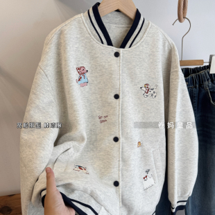卷妈童品秋季中大童刺绣棒球服外套初高中生学院风夹克青少年上衣