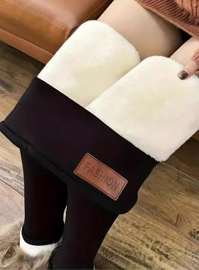 跨境专供加绒加厚光板羊羔绒打底裤女秋冬高腰紧身裤保暖裤瑜伽裤