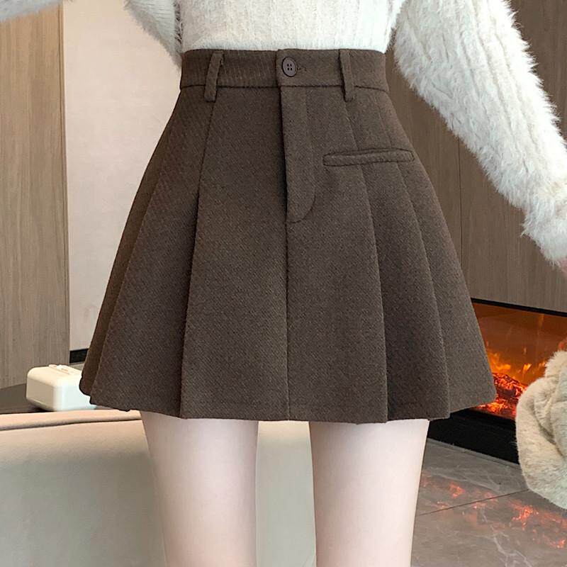 毛呢百褶裙女秋冬款2024新款高腰显瘦甜辣冬季防走光a字半身短裙