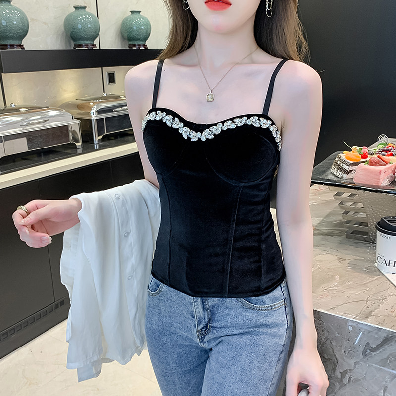 水钻修身美背吊带辣妹背心