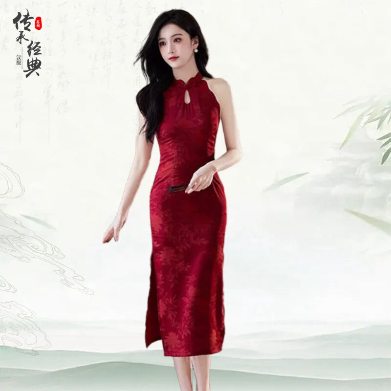 敬酒服结婚回门无袖挂脖苏州旗袍