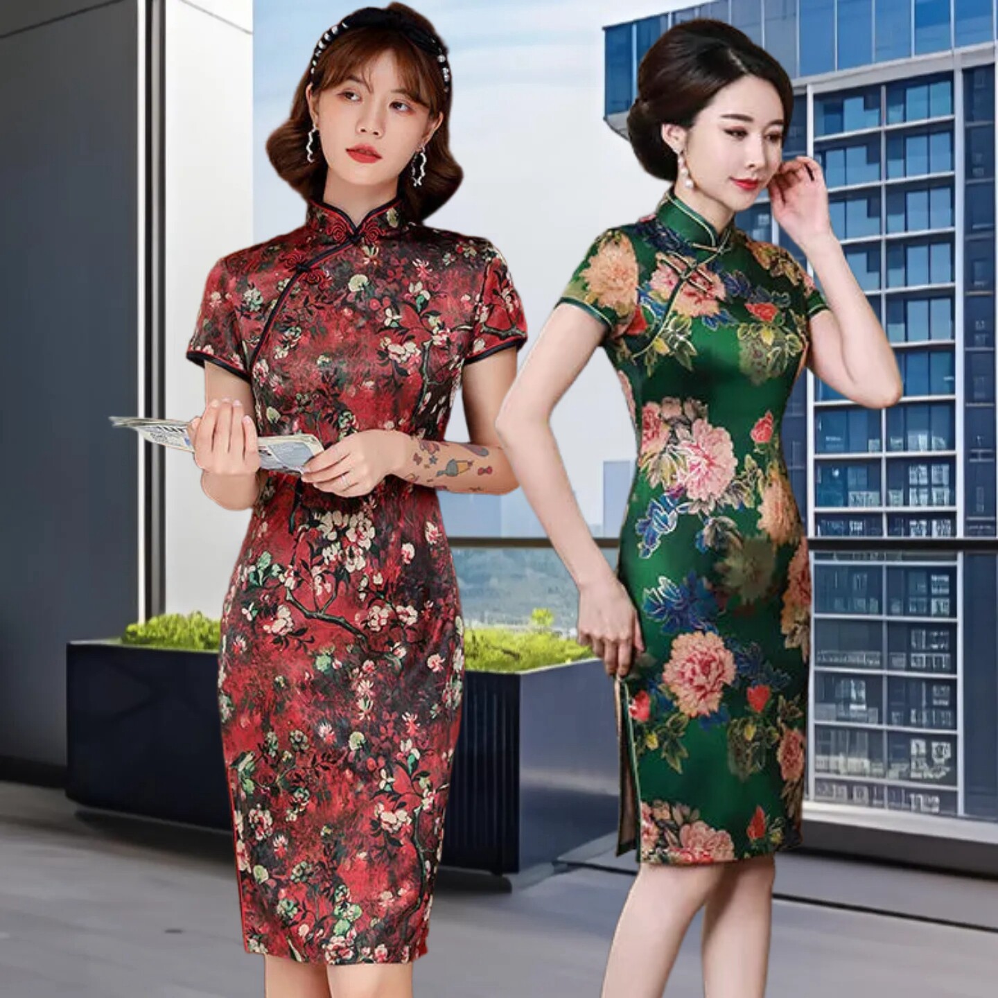 新中式改良仿丝苏州旗袍裙短款女装加大码妈妈装高考必胜新款2026