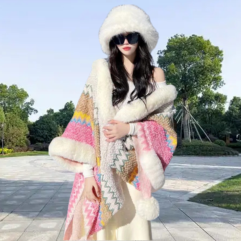 民族风斗篷秋冬季披肩外穿女长款旅游日常加厚外搭带帽子新款2025