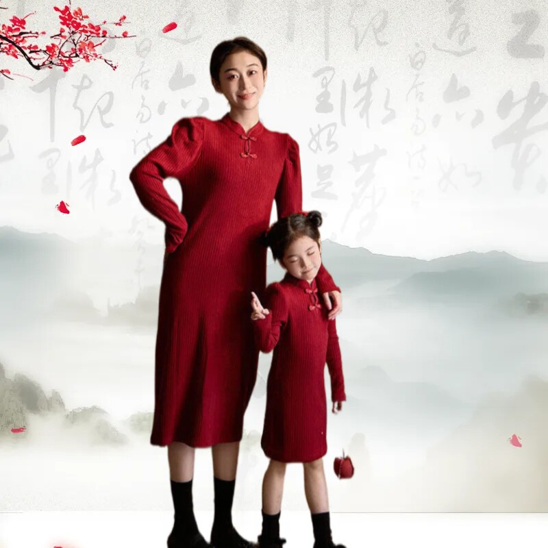 网红卡通母女装日常短袖旗袍
