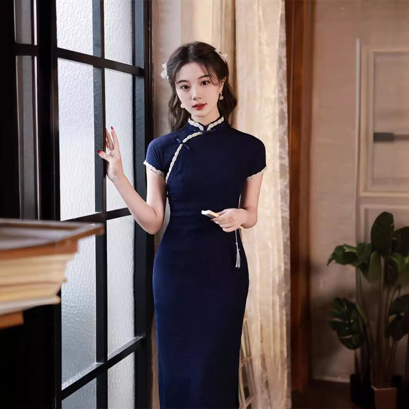 棉麻宴会装中年妈妈旗袍条纹苏州