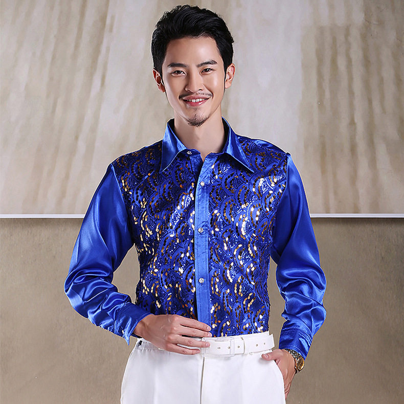 男士表演亮片衬衫2026新款男魔术师服舞台装主持司仪指挥长袖衬衣