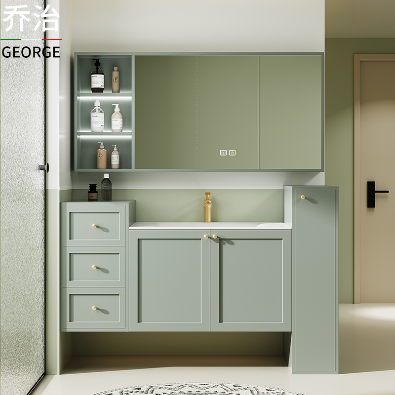 岩板热弯一体盆浴室柜组合