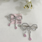 Luce韩国进口蝴蝶结边夹 发夹 韩国水钻顶夹