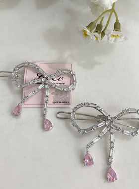 Luce韩国进口蝴蝶结边夹 发夹 韩国水钻顶夹