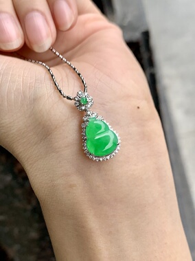 双陈姐妹珠宝 冰种葫芦吊坠翡翠阳绿冰紫罗兰福豆佛公111102MX