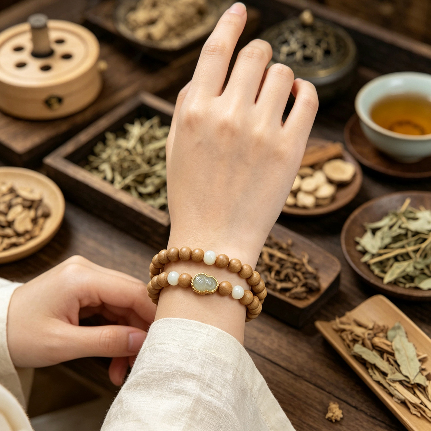 天然印度迈索尔正区老山檀手串天然玉石DIY双圈饰品女士新款手串
