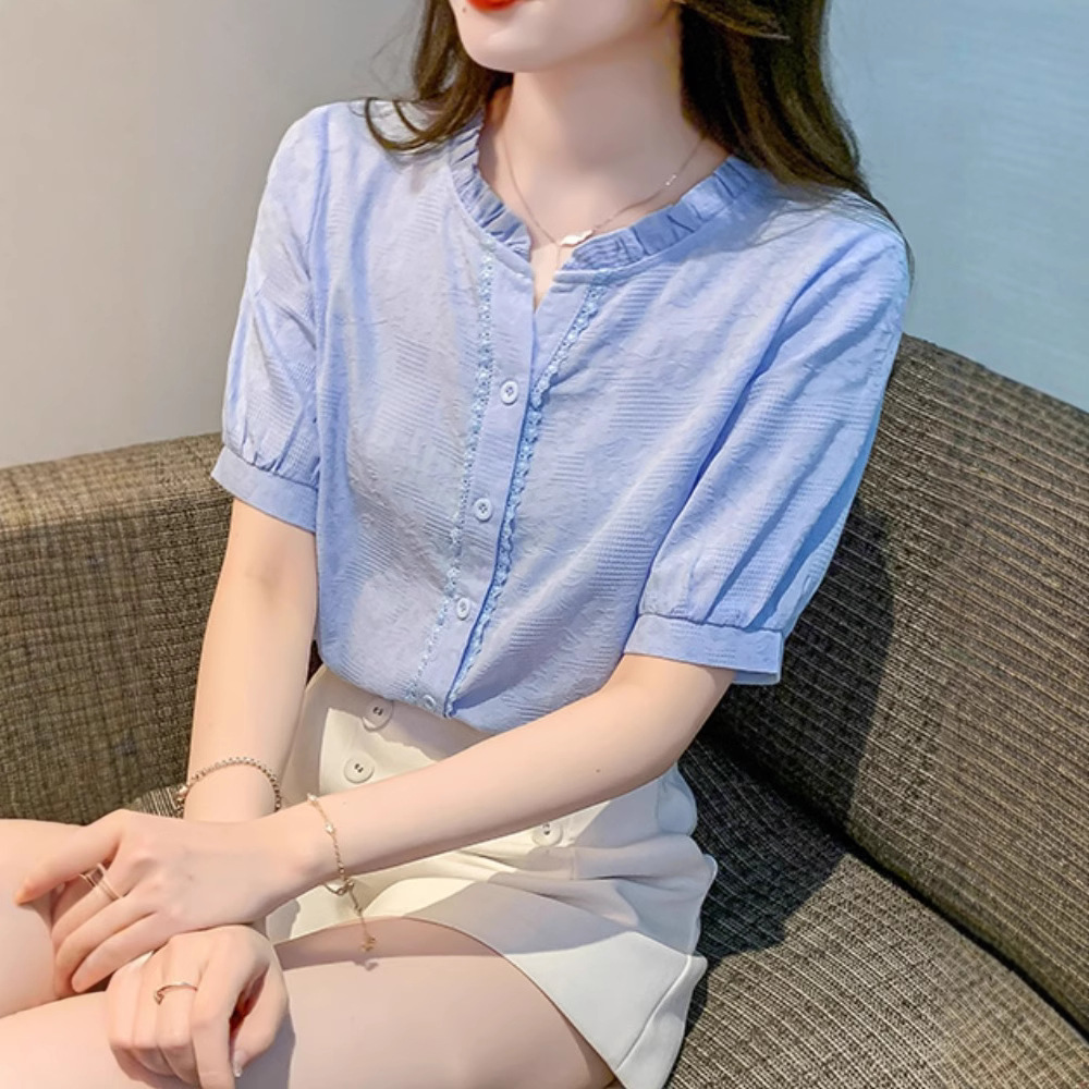韩国东大门2025夏季新款时尚短袖衬衫别致上衣减龄小衫高级感