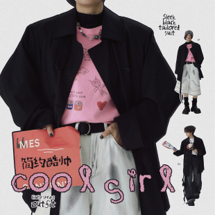 外套宽松风衣春新款 STILLYOU个性 简约廓形翻领双排扣设计黑色西装