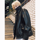 STILLYOU重磅复古高级感酷帅黑色机车皮衣夹克女宽松翻领皮夹克新