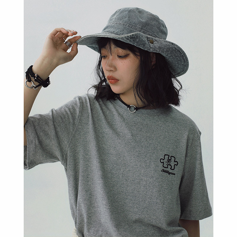 STILL YOU原创拼图表情印花圆领短袖T恤男女情侣宽松中性t-shirt