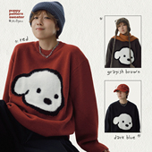STILLYOU原创趣味卡通毛绒绒小狗头像圆领毛衣男女同款 宽松针织衫