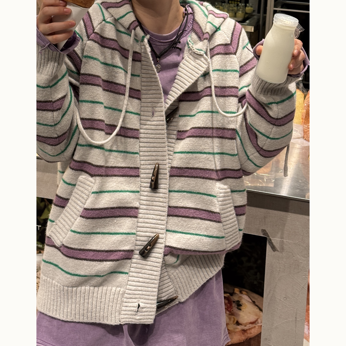 STILLYOU慵懒条纹连帽针织毛衣