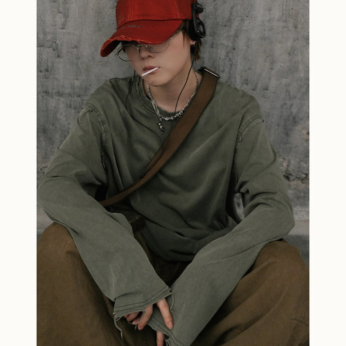 STILLYOU剪破毛边做旧洗长袖T恤