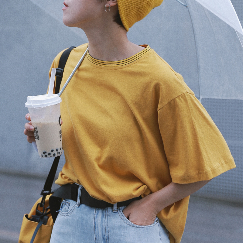 STILL YOUÔ´´×ÔÖÆÁì¿ÚÌõÎÆ¹â°å´¿É«teeºÚɫŮtÉÀt-shirt¶ÌÐä
