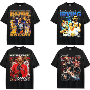 詹姆斯杜兰特科比欧文莫兰特美式球星T恤复古印花水洗纯棉短袖服