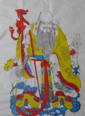 清库存坊杨家埠年画 高档不褪色年画 白色黄色仿古宣纸特大寿星图
