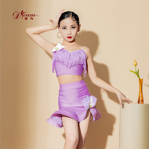 舞约少儿拉丁舞蹈服2025新款女练功服套装跳舞比赛演出服流苏裙