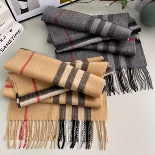 100%羊绒 经典驼色格子围巾 秋冬保暖驼格围巾围脖百搭男女同款