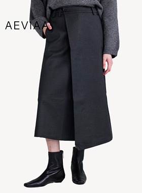 AEVIAA灰色垂坠显瘦高腰阔腿长裤女通勤休闲简约风直筒百搭半身裙