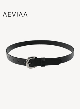 AEVIAA新款纯色牛皮腰带女士小众黑色皮带