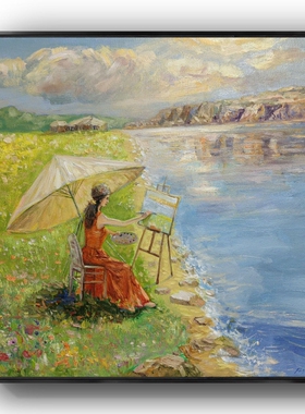 戴福林Flynn原创油画乡村人物风油画高端挂画收藏光感海边装饰画