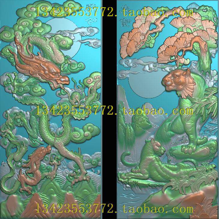 a精雕图浮雕灰度图扫描图深雕古建图新款龙吟虎啸竖图28-59