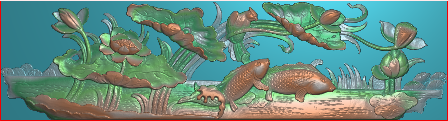 浮雕图扫描图精雕图灰度图新款荷花莲花鱼113-34 砖雕石雕