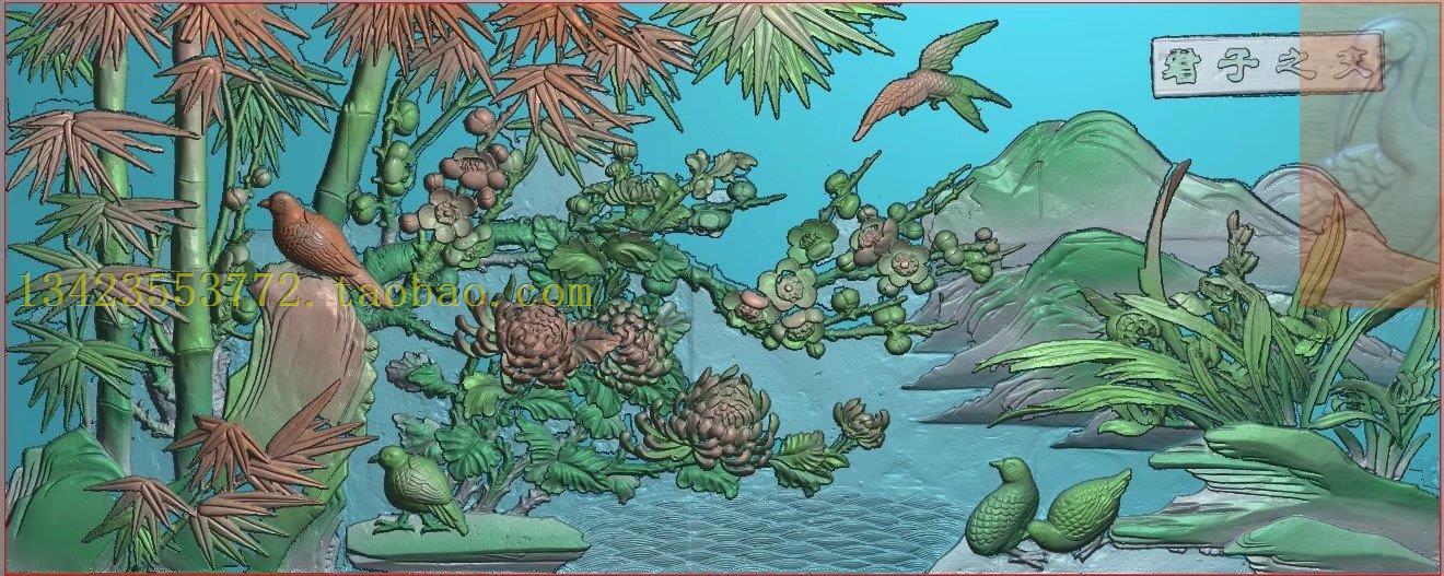 扫描图精雕图凤凰梅花兰竹子菊孔雀古建锦鸡松鹤 君子之交 花鸟