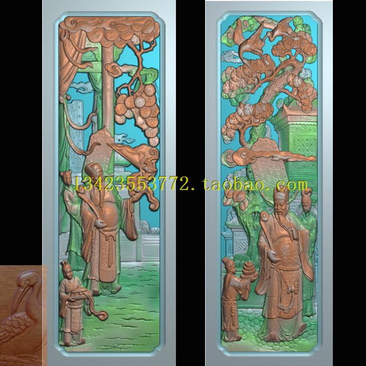 A精雕图浮雕灰度图扫描图深雕古建图加冠人物如意竖26-78
