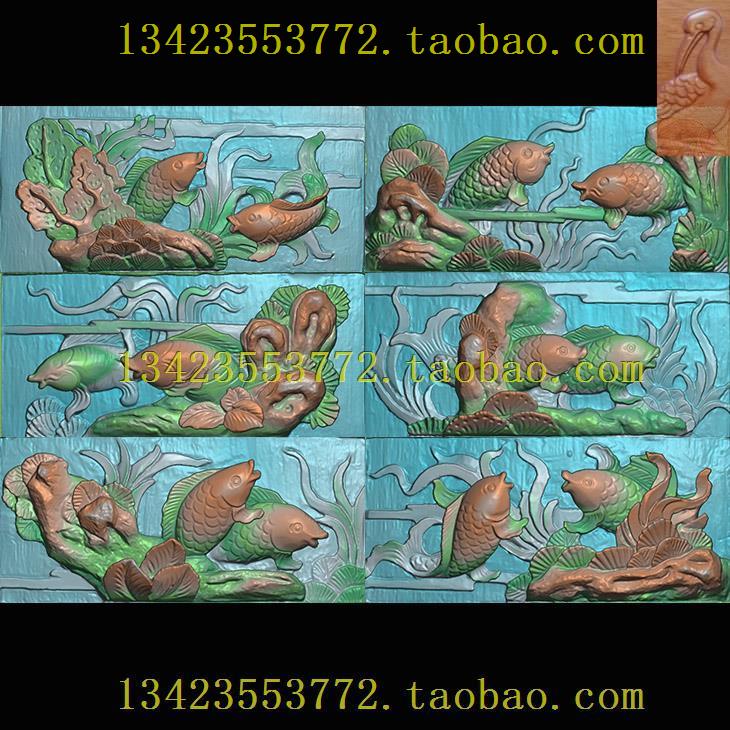 A精雕图灰度图扫描图深雕古建图新款年年有余双鱼集合885-388