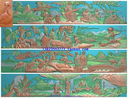 浮雕图扫描图精雕图灰度图新款横琴棋书画200-37古建寺庙效果图