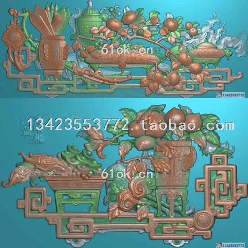 R扫描图精雕图灰度图 博古128-54 古建寺庙 浮雕图