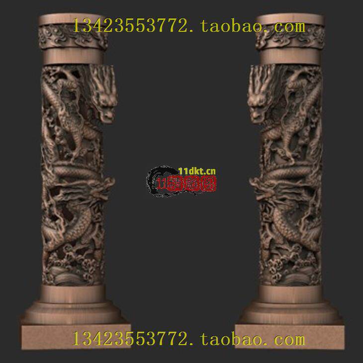 M扫描图3D模型 盘龙柱 龙柱图腾 立体圆雕图STL