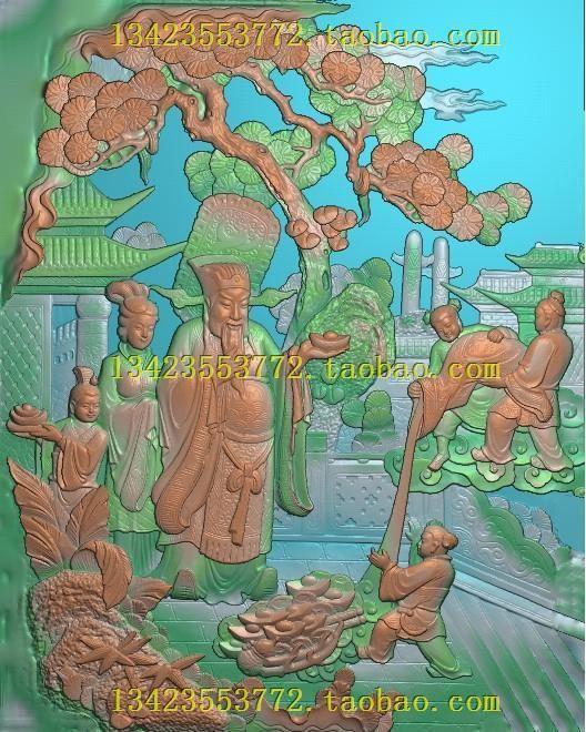 A精雕图浮雕扫描图百子童子三星人物福禄寿喜加官进爵扫描02
