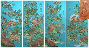 C浮雕图扫描图精雕图灰度图新款竖图花鸟42-92 砖雕石雕效果图