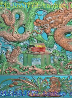 H精雕图扫描图龙鱼双龙龙门花板双龙戏珠鲤鱼 云龙 大龙兰花