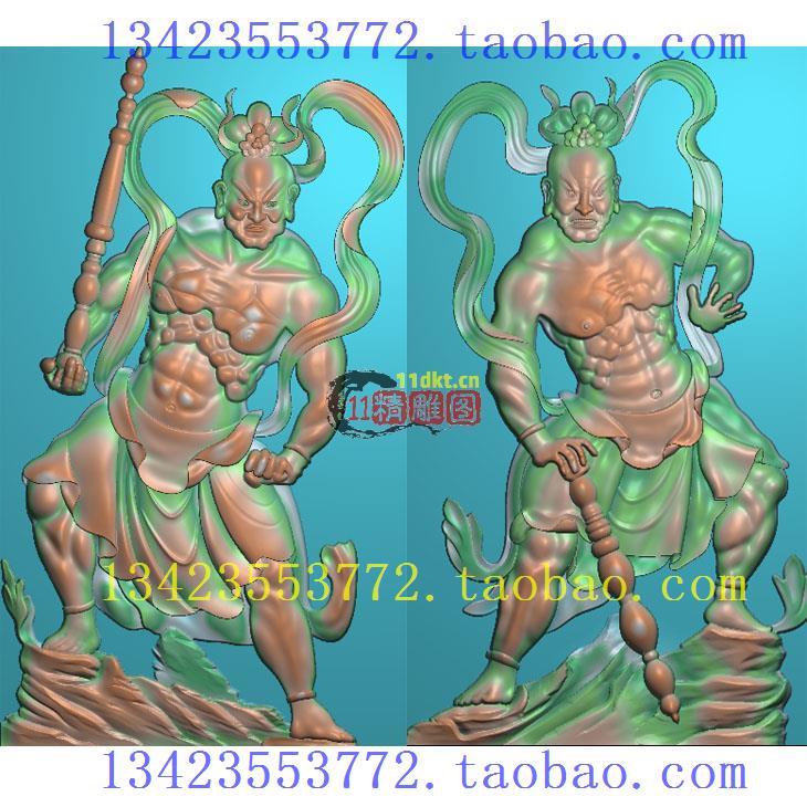 精雕图门神哼哈二将人物天兵天将深雕石雕古建浮雕图bmp灰度图图片